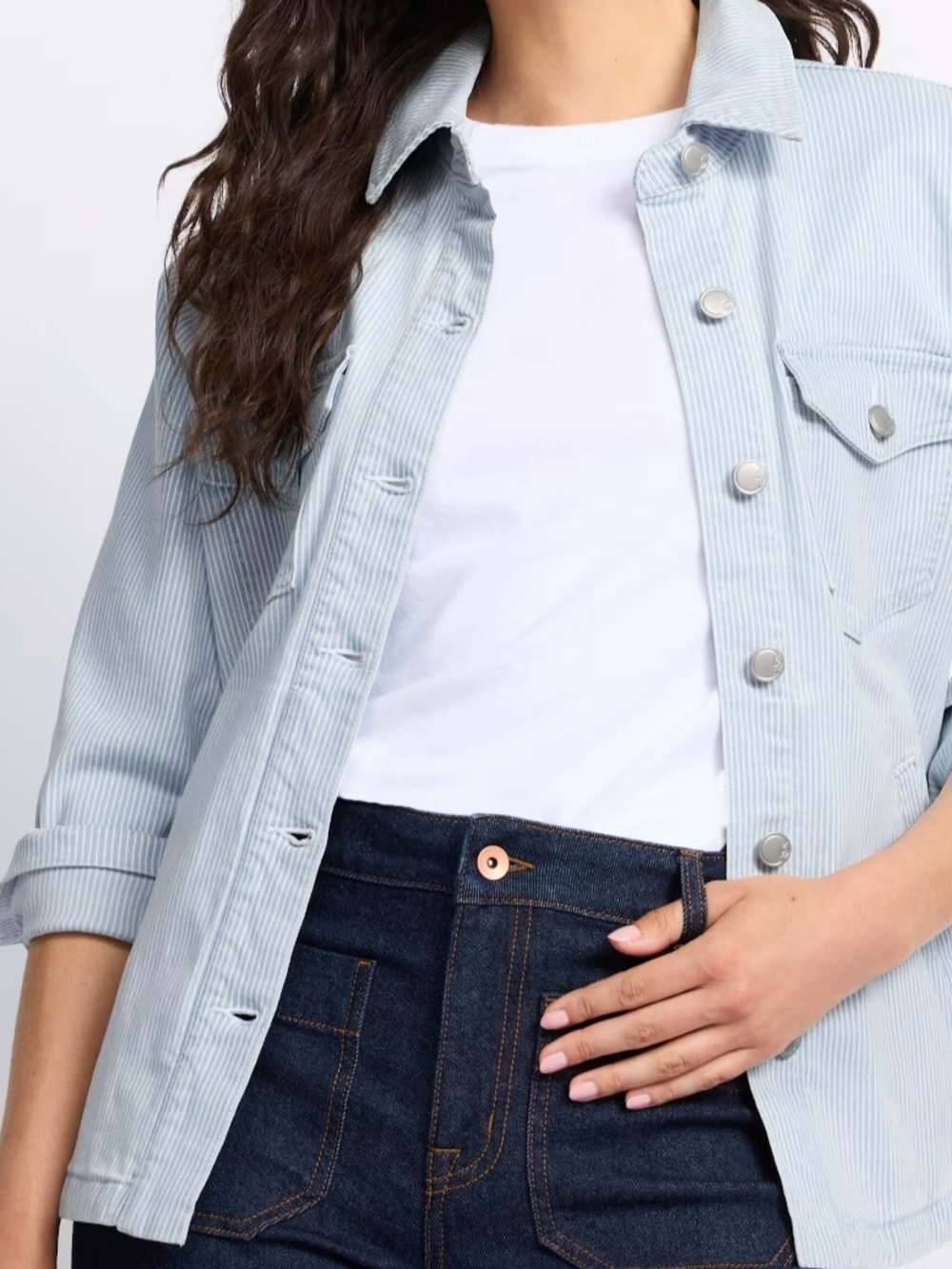 Cosmic Blue Love Light Blue Striped Women's Shacket, SZ L, NWT
